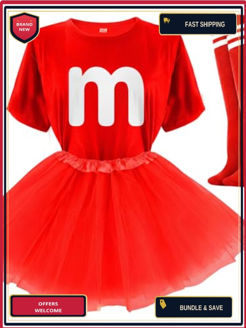 Letter M Halloween Costume Tutu Skirt Tee & Socks Set Adult Women